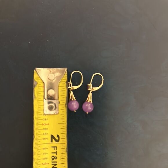 Lavender Jade and AmethystSetnin Sterling with Gold Overlay Earrings - Picture 6 of 6